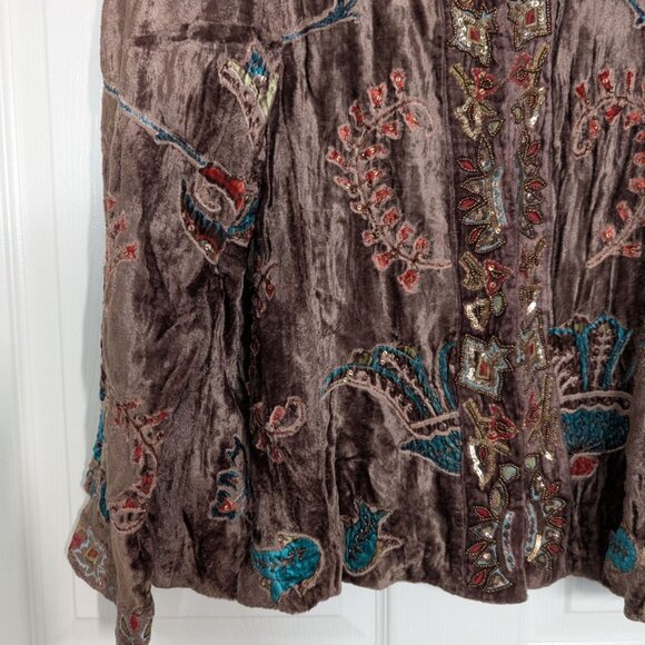 Chicos 2 Velvet Floral Jacket Womens Size Large Brown Beaded Embellished Boho - Picture 4 of 13